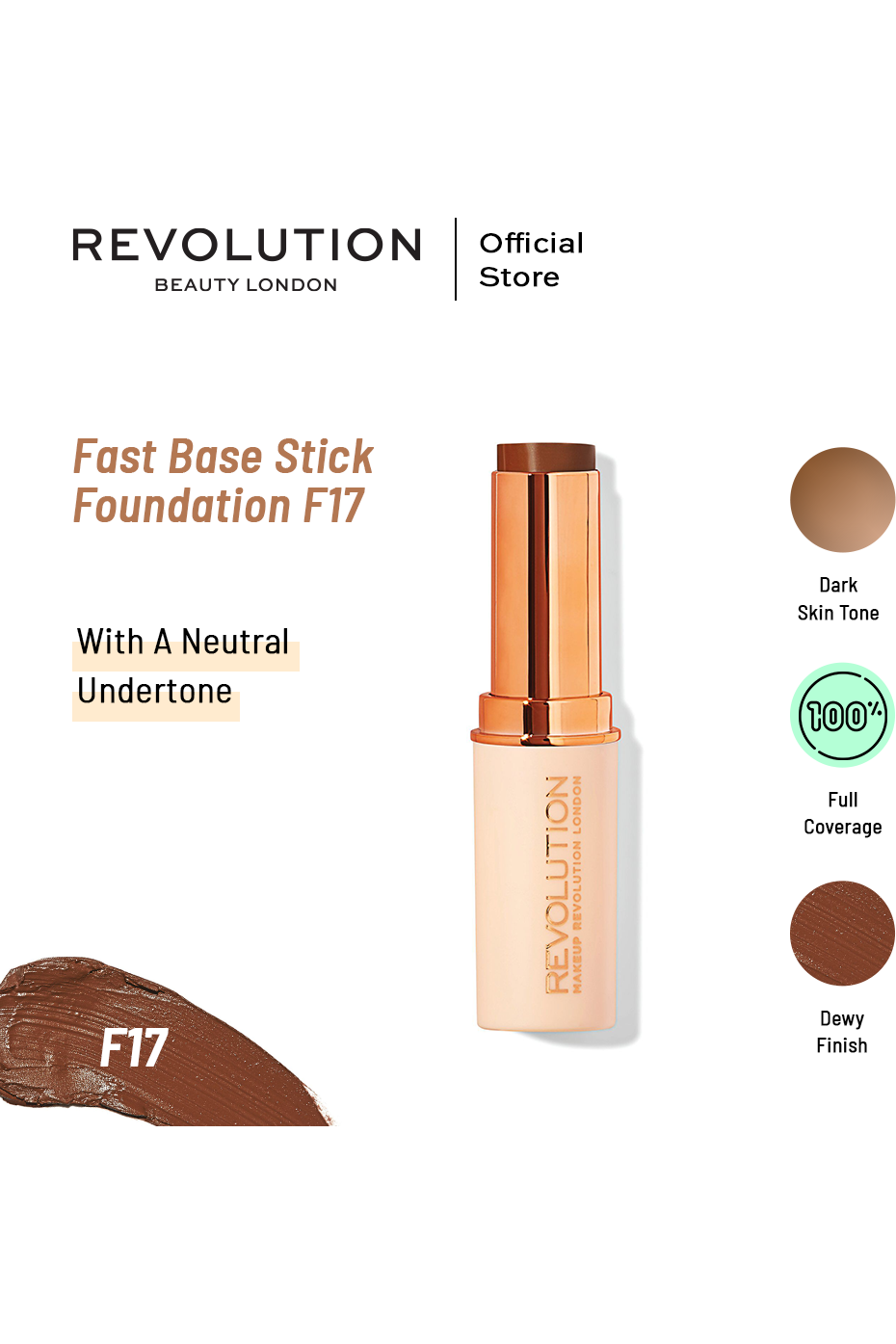 Buy Makeup Revolution Fast Base Stick Foundation F17 in Pakistan