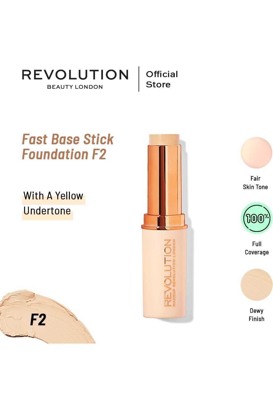 Buy Makeup Revolution Fast Base Stick Foundation F2 in Pakistan