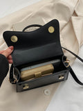 Buy Shein Mini Square Bag Solid Black Top Handle Flap Design in Pakistan
