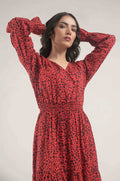 Buy Negative Apparel Flounce Sleeve Shirred Dress FD - Red Ditsy in Pakistan