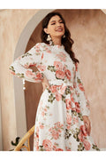 Buy Shein Ruffle Neck Floral Print Belted A line Dress in Pakistan