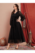 Buy Shein Lantern Sleeve Belted Mesh Dress in Pakistan