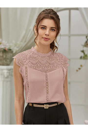 Buy Shein Guipure Lace Panel Keyhole Back Blouse in Pakistan