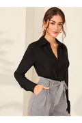 Buy Shein Solid Hiddened Button Placket Blouse in Pakistan