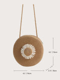Buy Shein Flower Graphic Circle Straw Vintage Shoulder Beach Women's Crossbody Purse Mini Flower Decor Straw Bag in Pakistan