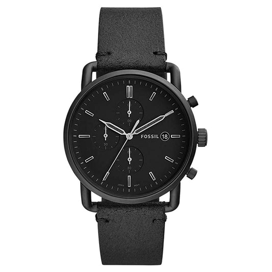 Buy Men's Quartz Commuter Black Leather Strap Black Dial 43Mm Watch in Pakistan