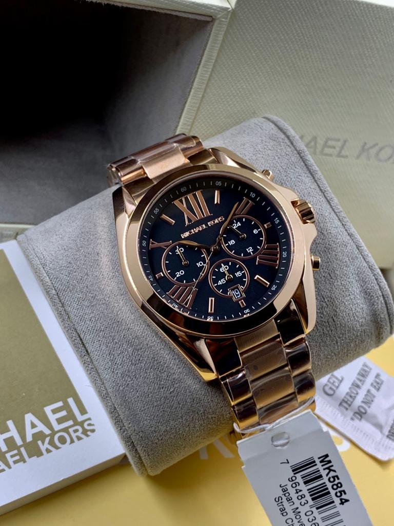 Buy Michael Kors Womens Chronograph Quartz Bradshaw Rose Gold Stainless Steel Black Dial 43mm Watch - Mk5854 in Pakistan