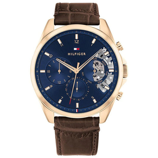 Buy Tommy Hilfiger Mens Quartz Brown Leather Strap Blue Dial 44mm Watch - 1710453 in Pakistan