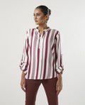 Buy Negative Apparel Pocket Patched Roll Up Sleeve Blouse FD - Red Stripes in Pakistan