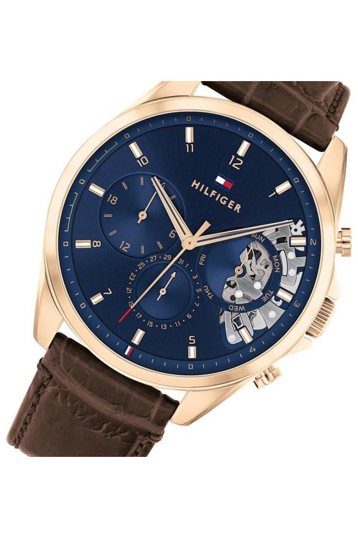 Buy Tommy Hilfiger Mens Quartz Brown Leather Strap Blue Dial 44mm Watch - 1710453 in Pakistan