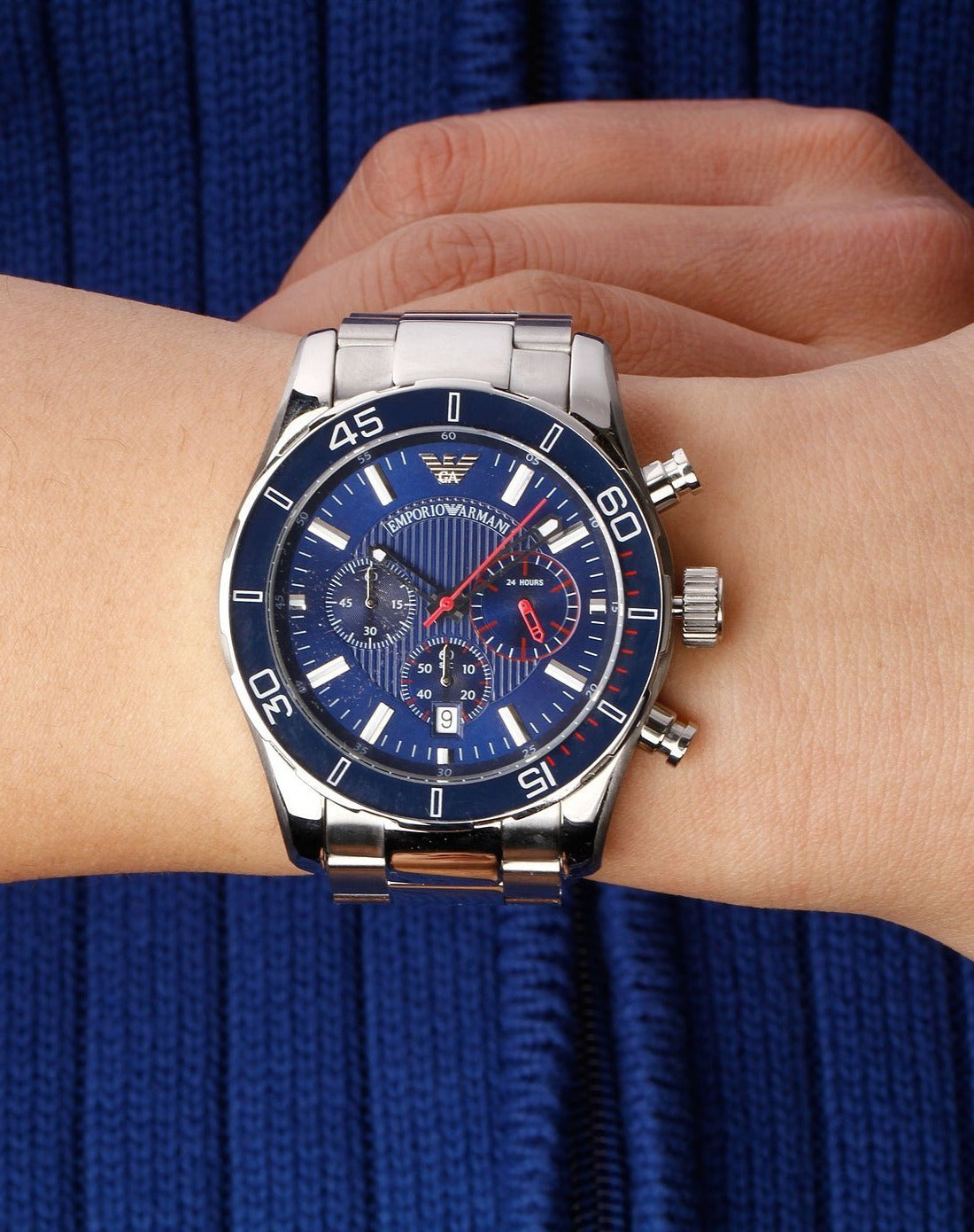 Armani chronograph watch blue best sale