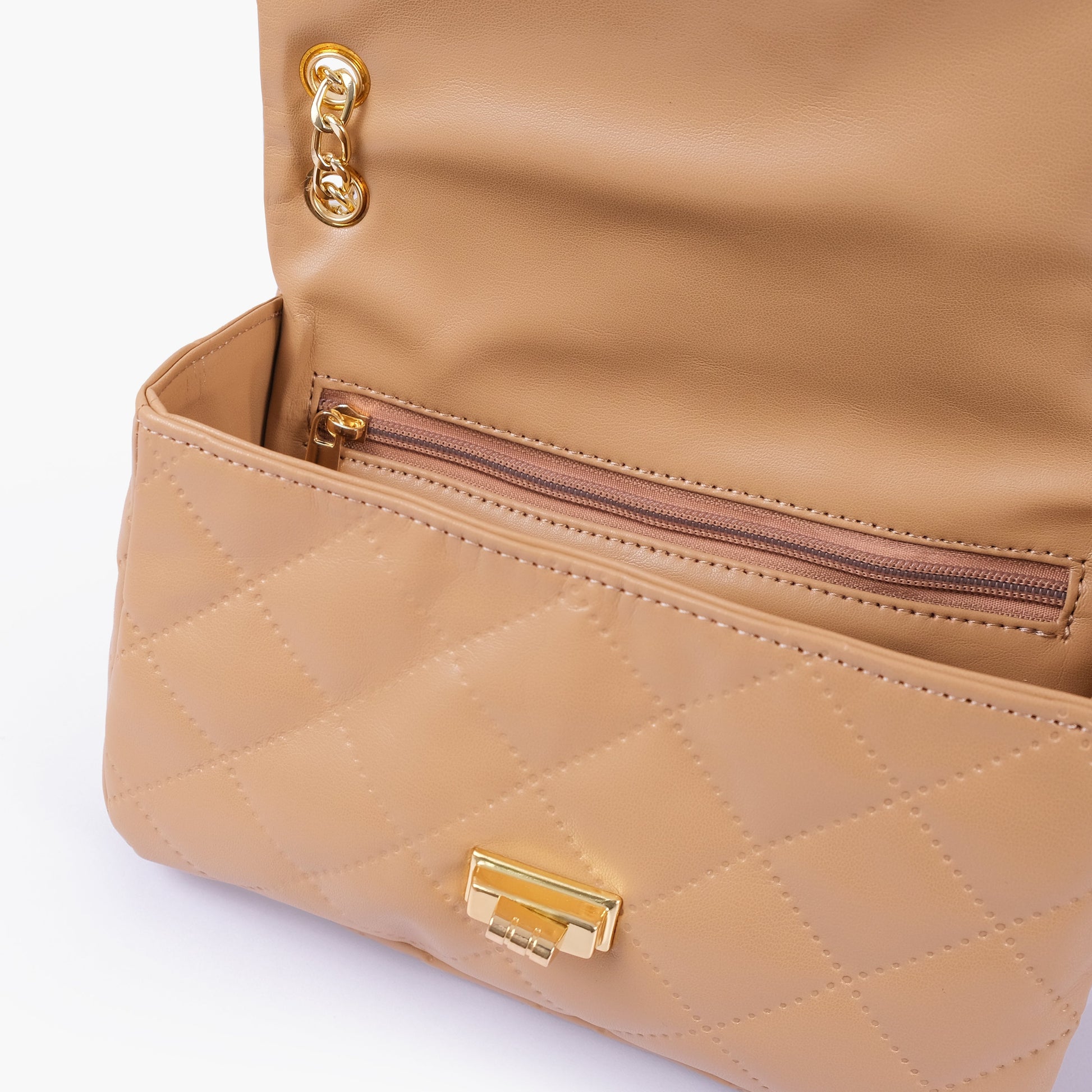 Buy Beige Quilted Mini Bag With Chain - Tan in Pakistan