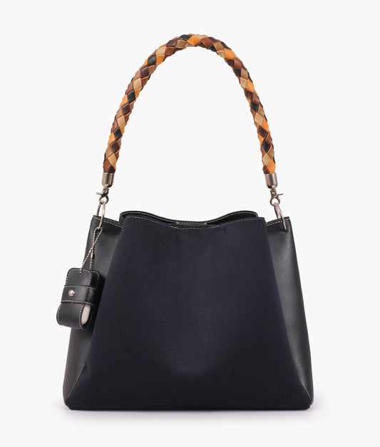 Buy Suede Handbag With Braided Handle - Black in Pakistan