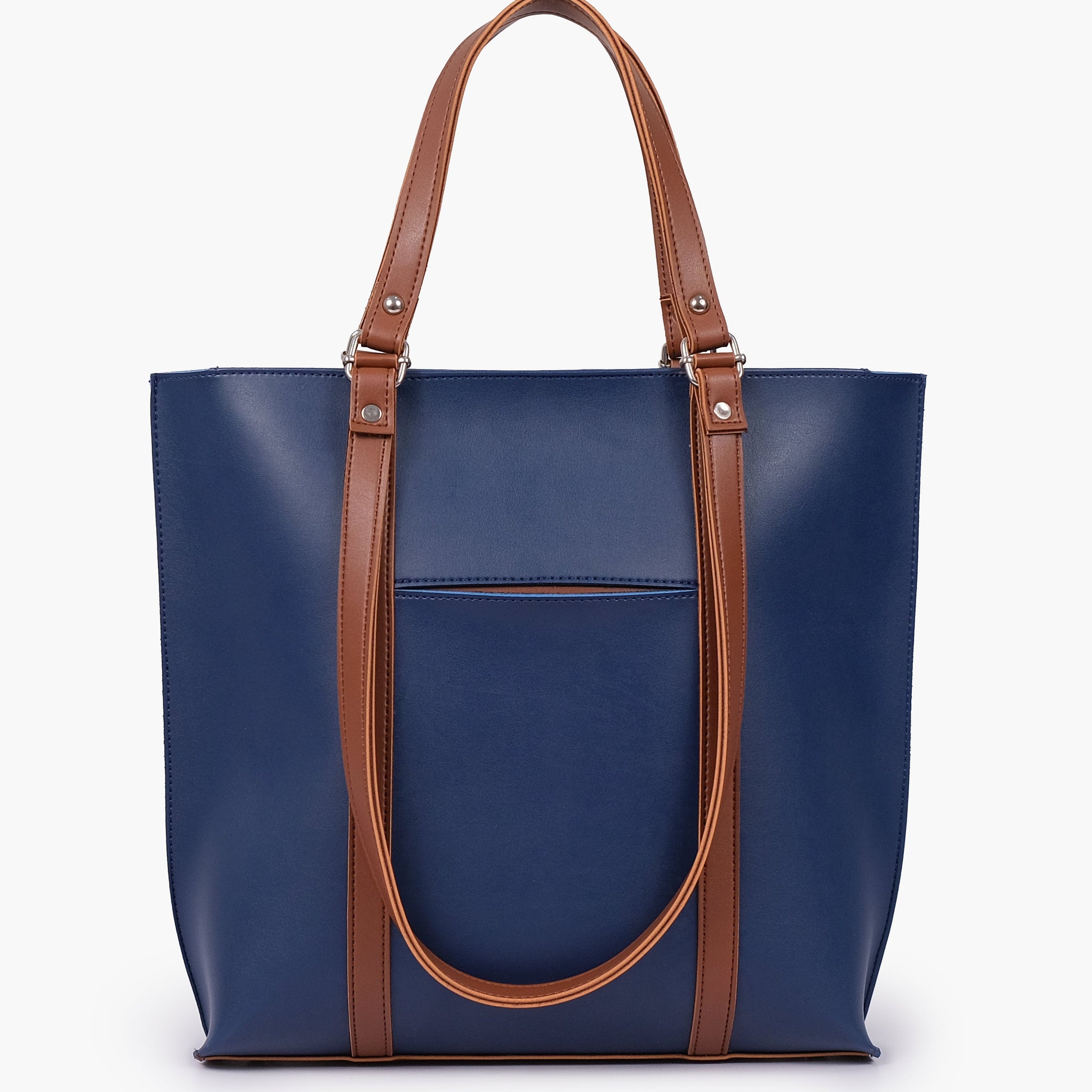 Buy Double Handle Tote Bag - Blue And Brown in Pakistan