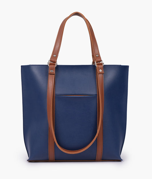 Buy Double Handle Tote Bag - Blue And Brown in Pakistan