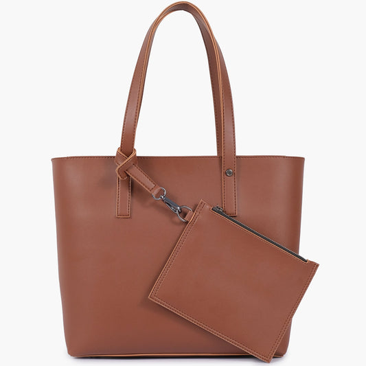 Buy Tote Bag With Detachable Pouch - Brown in Pakistan