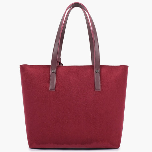 Buy Suede Tote Bag With Detachable Pouch - Burgundy in Pakistan