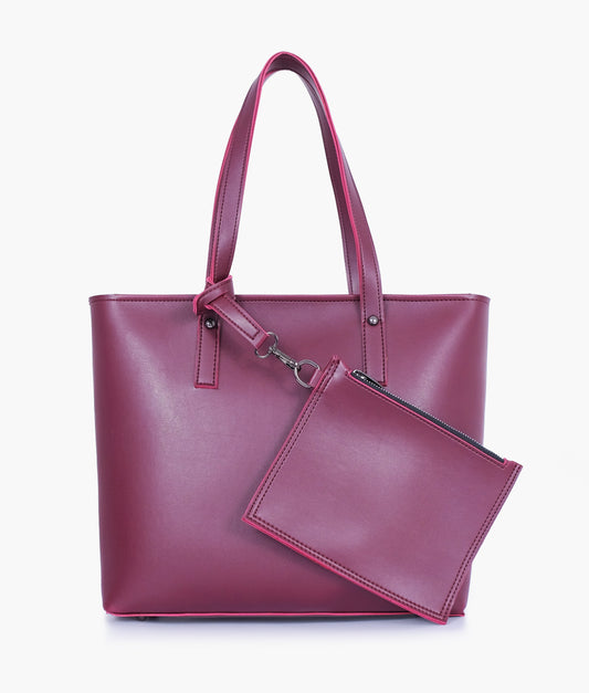 Buy Burgundy Tote Bag With Detachable Pouch - Brown in Pakistan