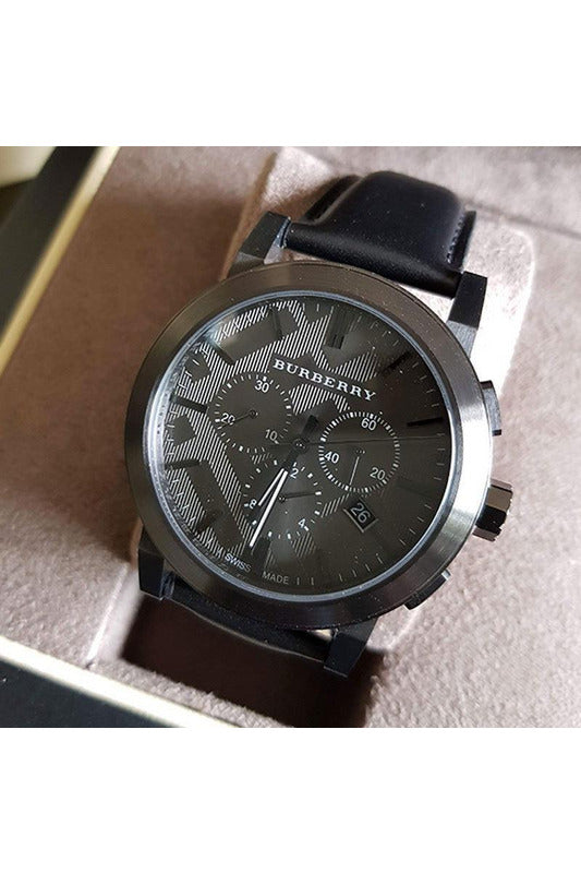 Buy Burberry Men's Swiss Made Leather Strap Dark Grey Check Stamped Dial 42mm Watch BU9364 in Pakistan
