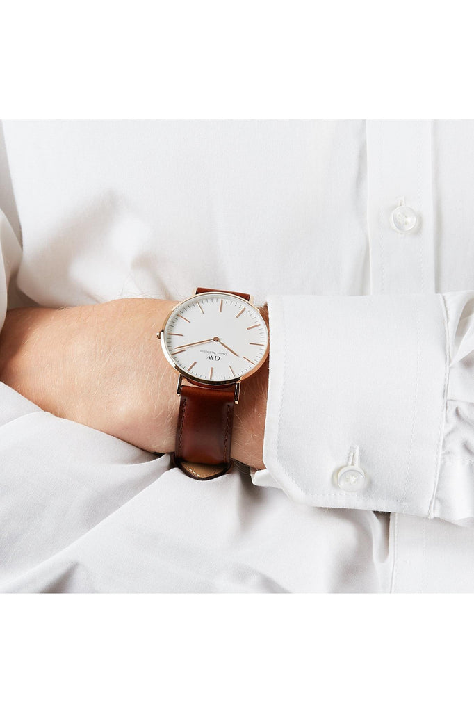 Daniel Wellington Classic St. Mawes Brown Leather Strap White Dial