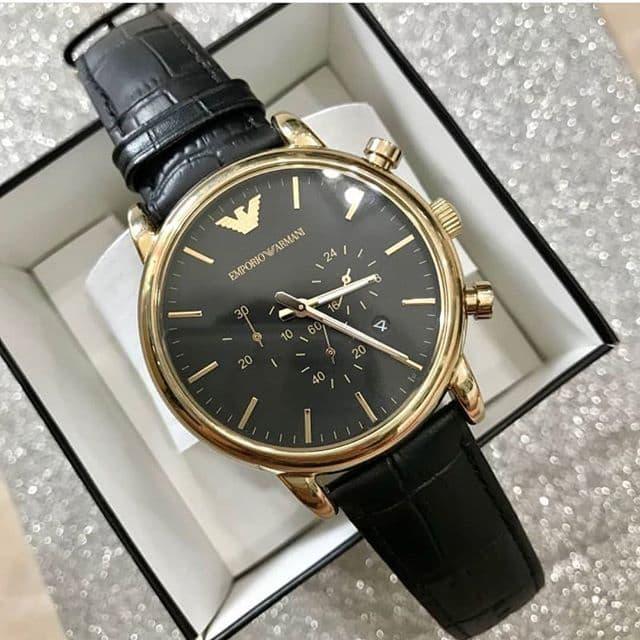 Buy Emporio Armani Chronograph Men’s Quartz Leather Strap Black Dial 46mm Watch - AR1917 in Pakistan