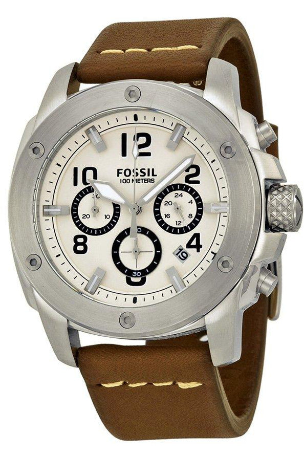 Buy Fossil Men's Quartz Brown Leather Strap White Dial 45mm Watch FS4929 in Pakistan