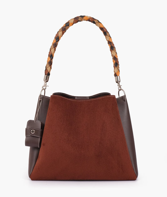 Buy Suede Handbag With Braided Handle - Dark Brown in Pakistan