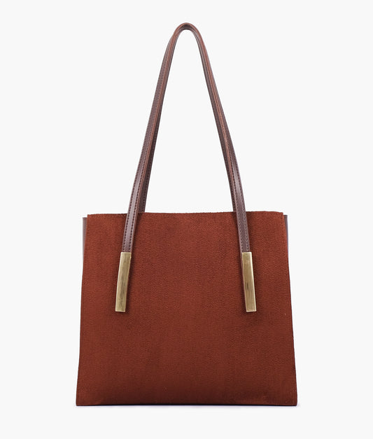 Buy Suede Zipper Shoulder Bag With Long Handle - Dark Brown in Pakistan