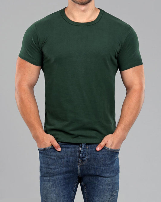 Buy Unisex Plain Crew Neck Short Sleeve T-Shirt - Dark Green in Pakistan