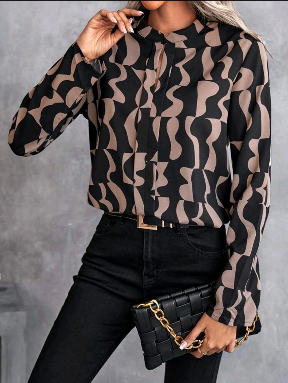 Buy Shein Allover Print Notched Neck Blouse in Pakistan