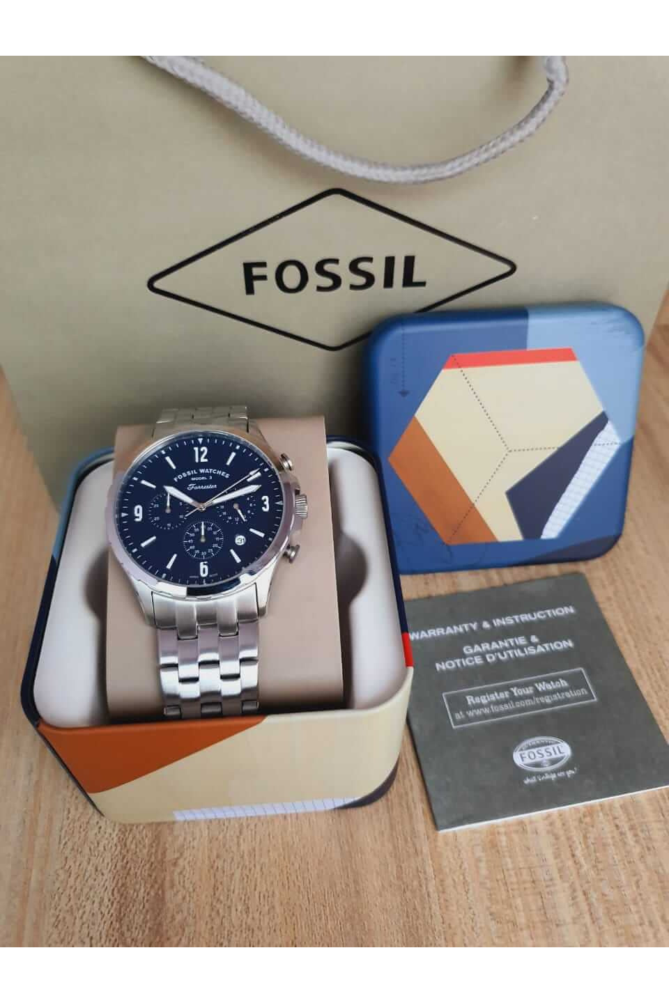 Buy Fossil Men's Chronograph Quartz Silver Stainless Steel Blue Dial 46mm Watch FS5605 in Pakistan