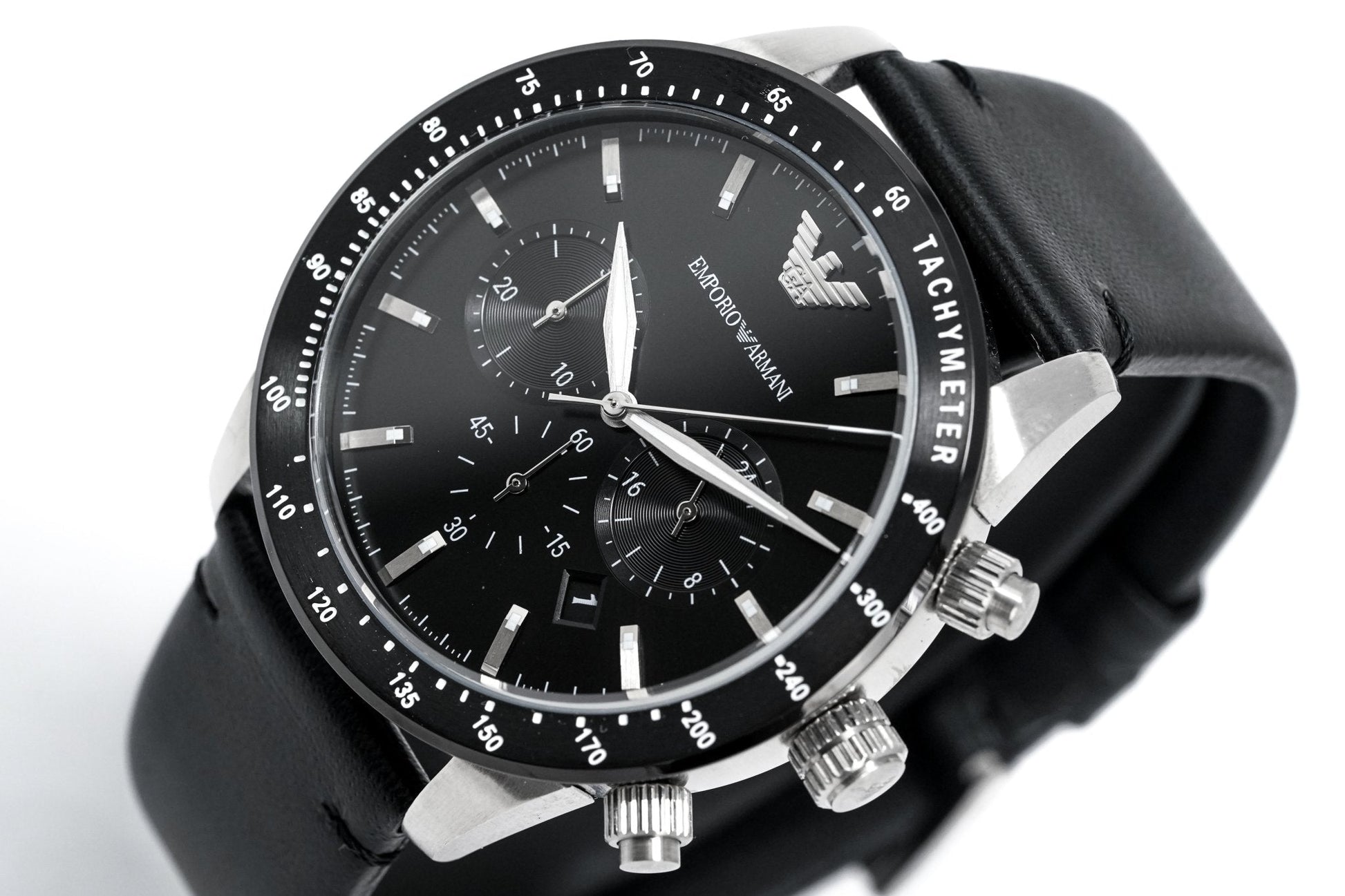 Buy Emporio Armani Mens Chronograph Quartz Leather Strap Black Dial 43mm Watch - Ar11243 in Pakistan