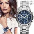 Buy Michael Kors Women's Hunger Stop Chronograph Blue Dial Silver Watch - MK5814 in Pakistan
