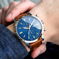 Buy Men's Quartz Stainless Steel Blue Dial Brown Leather Strap 44Mm Watch in Pakistan