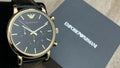 Buy Emporio Armani Chronograph Men’s Quartz Leather Strap Black Dial 46mm Watch - AR1917 in Pakistan