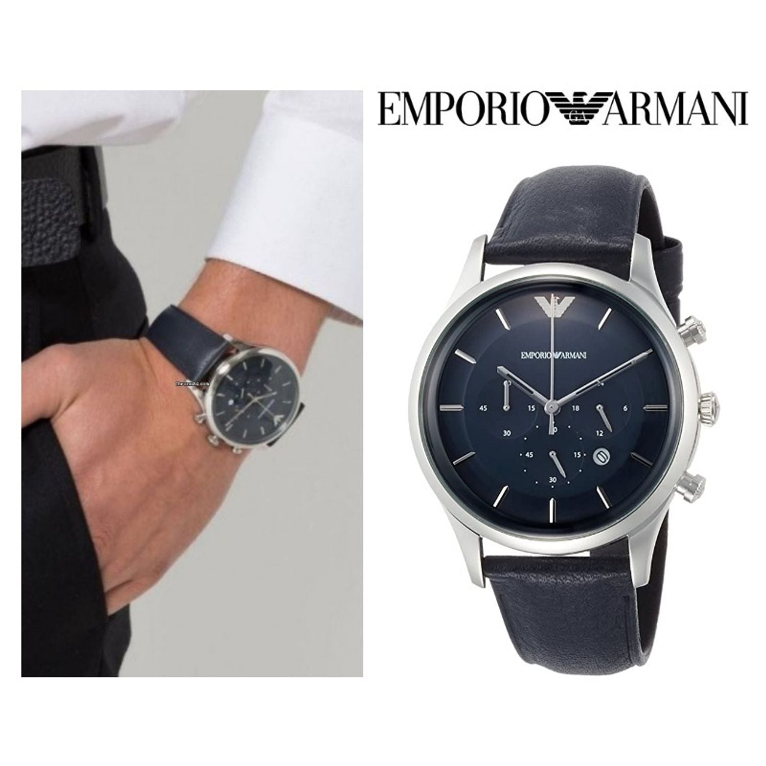 Buy Emporio Armani Men’s Chronograph Quartz Leather Strap Blue Dial 43mm Watch - AR11018 in Pakistan