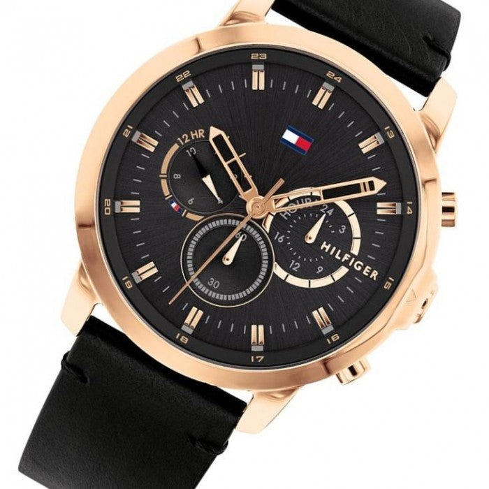 Buy Tommy Hilfiger Mens Quartz Black Leather Strap Black Dial 46mm Watch - 1791798 in Pakistan