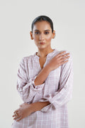 Buy Negative Apparel Pocket Patched Roll Up Sleeve Blouse FD - Pink Grid in Pakistan