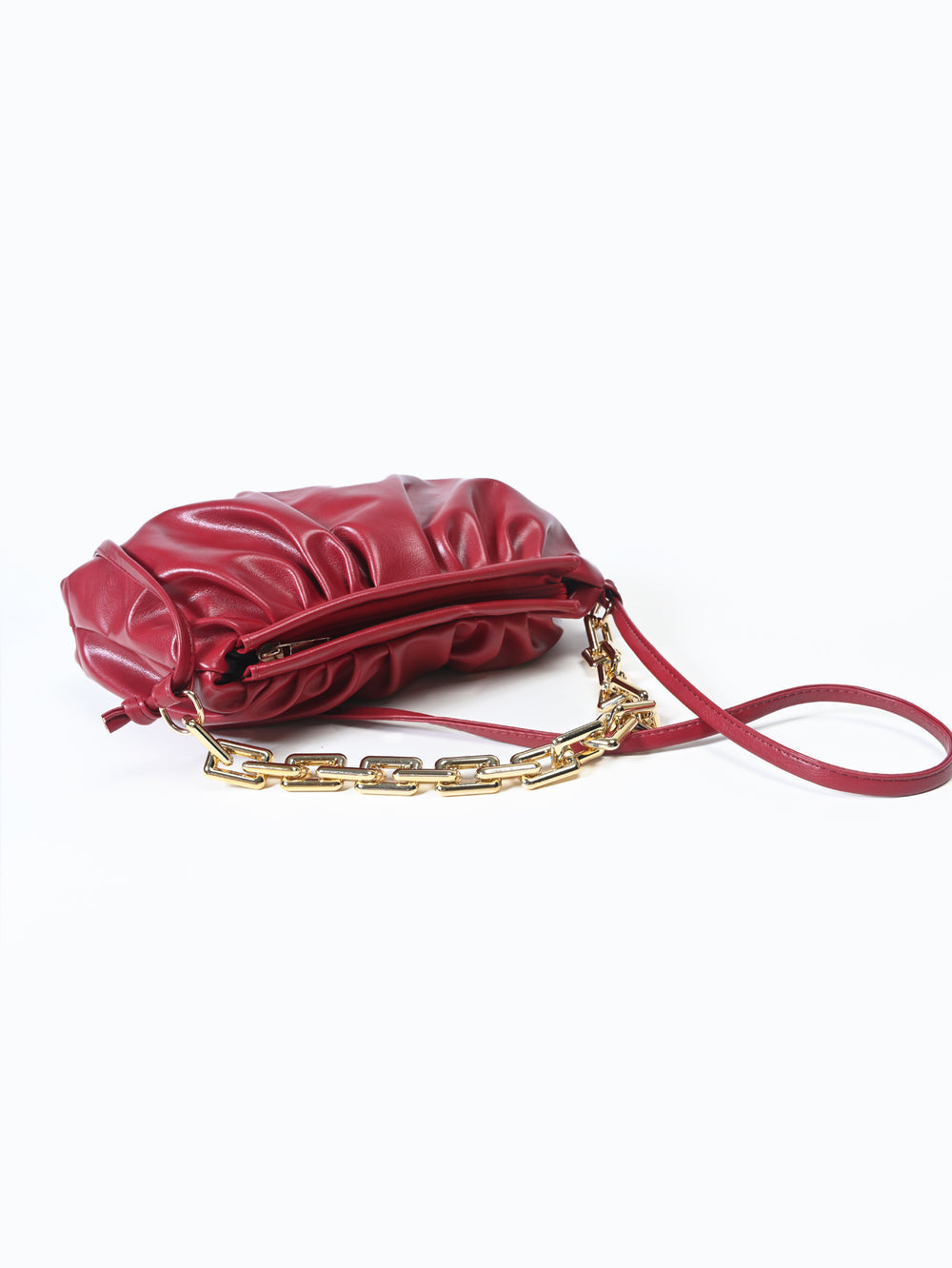 Buy Negative Apparel Minimalist Ruched Bag With Chain FD - Red in Pakistan
