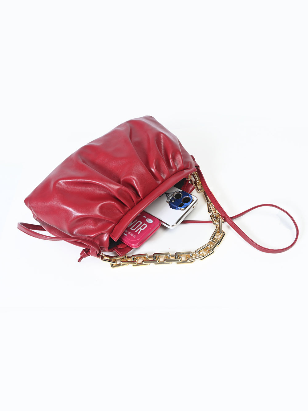 Buy Negative Apparel Minimalist Ruched Bag With Chain FD - Red in Pakistan