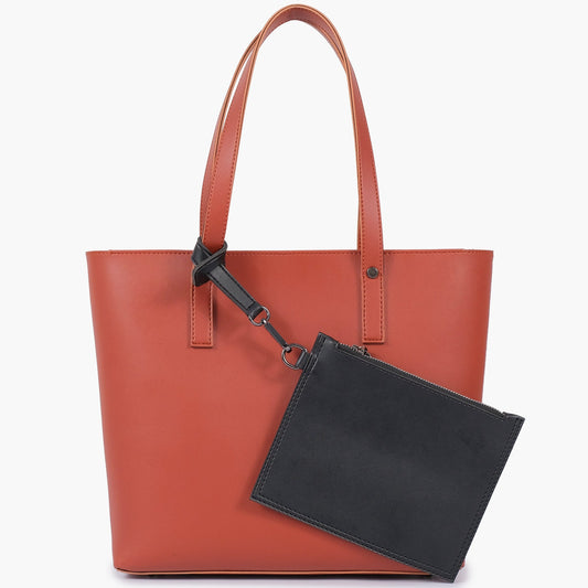 Buy Tote Bag With Detachable Pouch - Rust in Pakistan