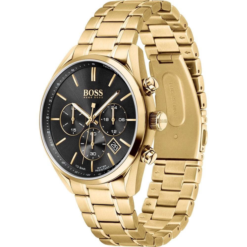 Buy Hugo Boss Mens Chronograph Champion Gold Stainless Steel Black Dial 44mm Watch - 1513848 in Pakistan