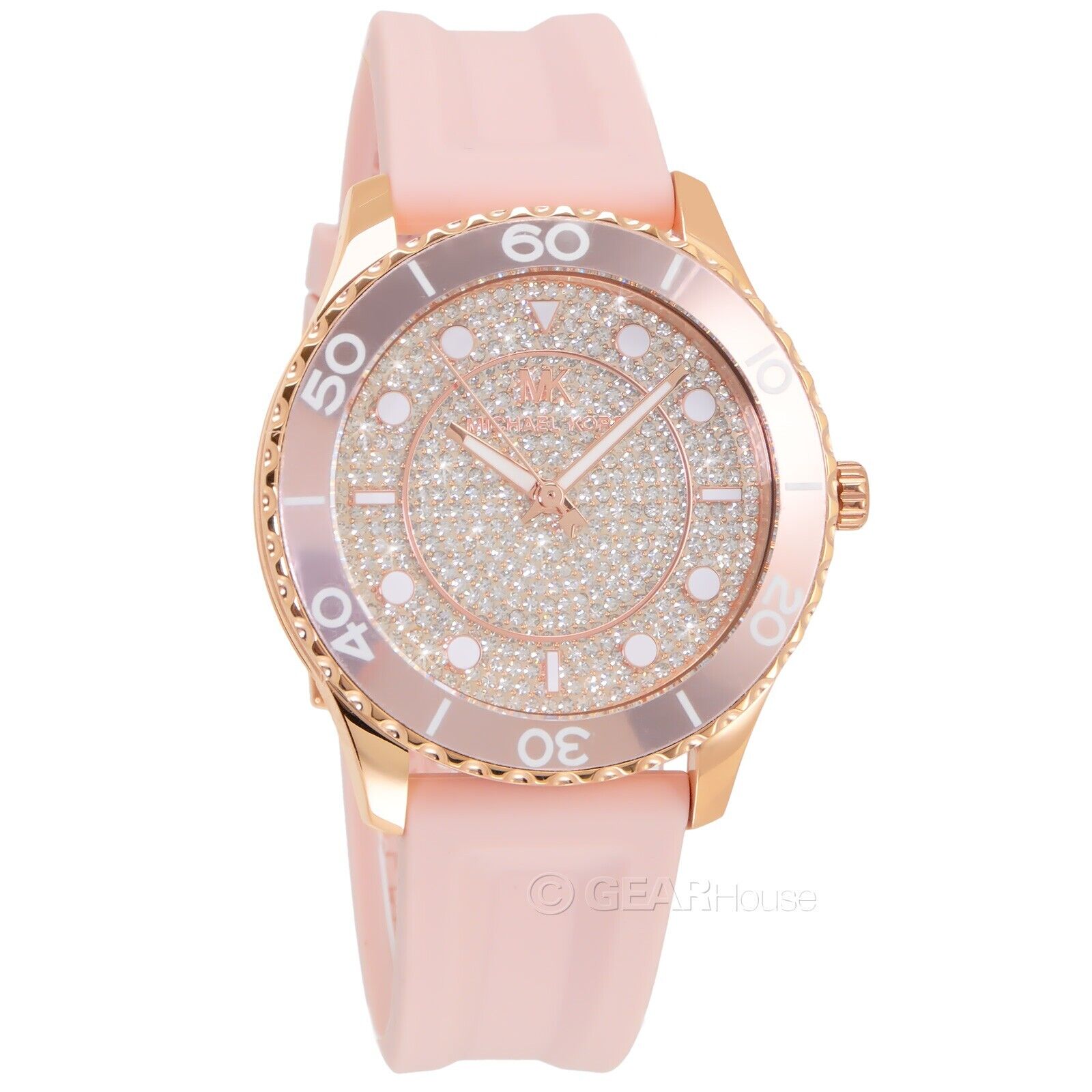 Buy Michael Kors Womens Quartz Runway Pink Silicone Strap Rose Crystal Pave Dial 40mm Watch - Mk6854 in Pakistan