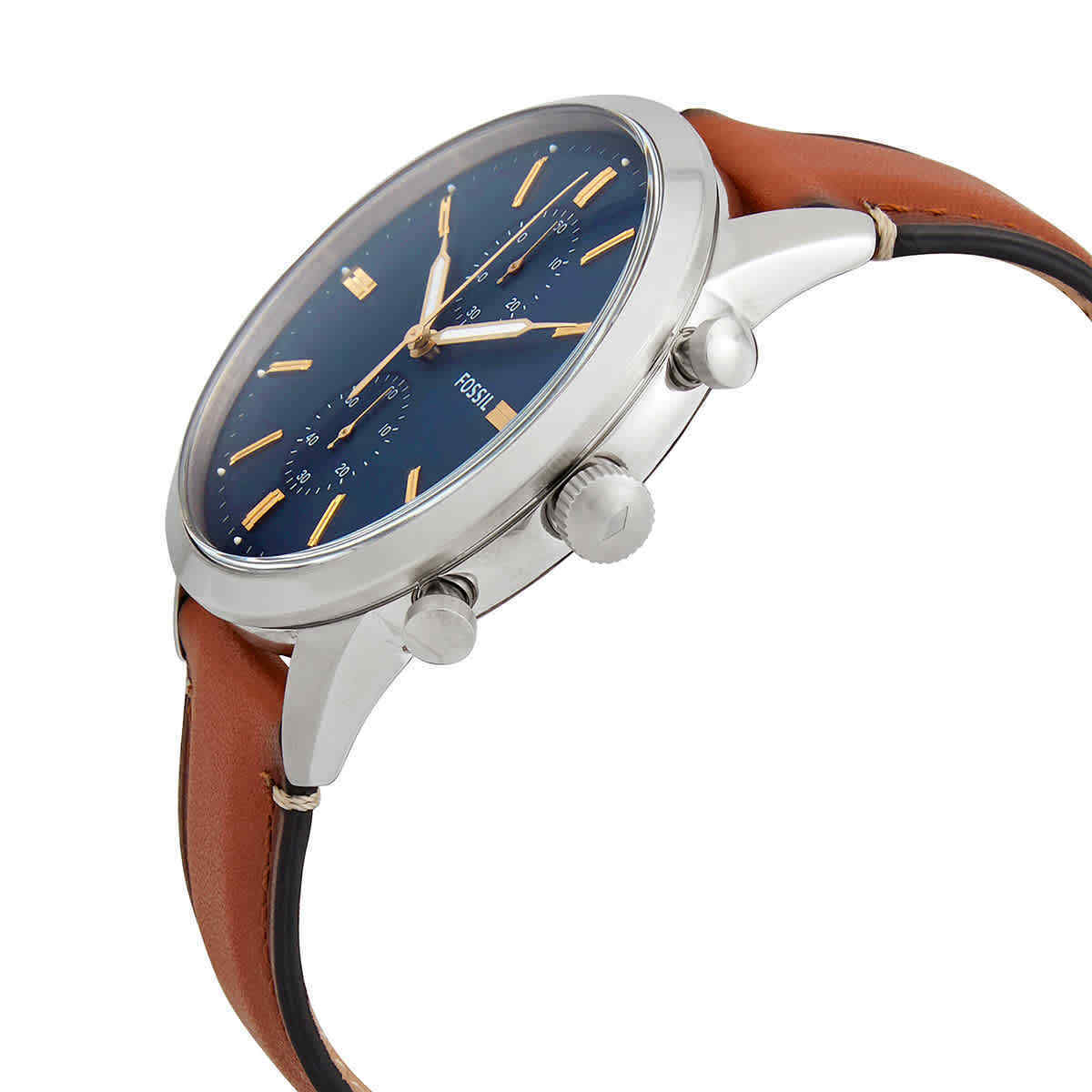 Buy Men's Quartz Stainless Steel Blue Dial Brown Leather Strap 44Mm Watch in Pakistan