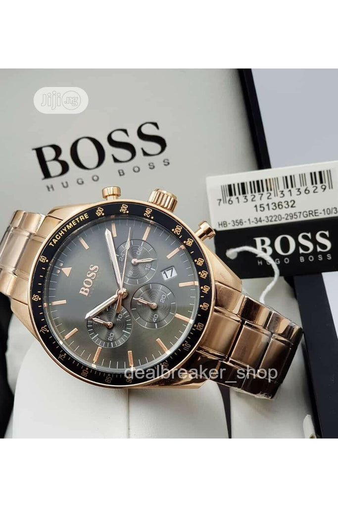 Buy Hugo Boss Mens Chronograph Quartz Trophy Rose Gold Stainless Steel Grey Dial 44mm Watch - 1513632 in Pakistan
