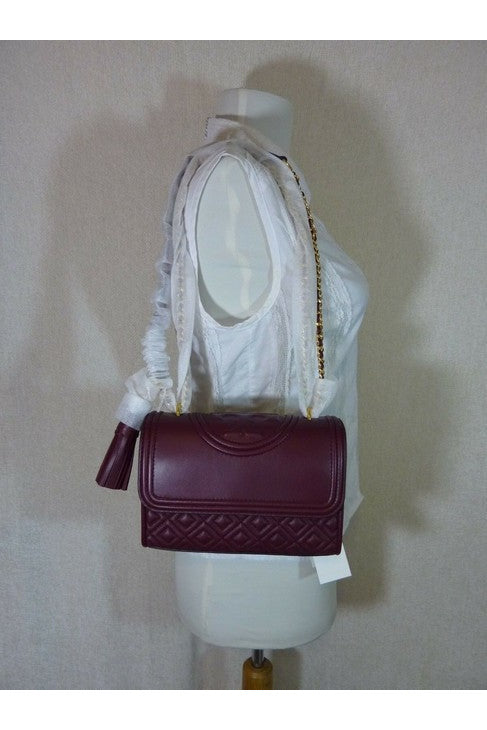 Tory Burch Large Red Wine FLEMING CONVERTIBLE Leather SHOULDER