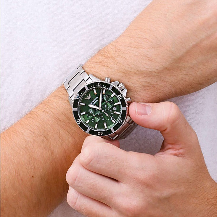 Buy Emporio Armani Men’s Quartz Silver Stainless Steel Green Dial 43mm Watch - AR11500 in Pakistan