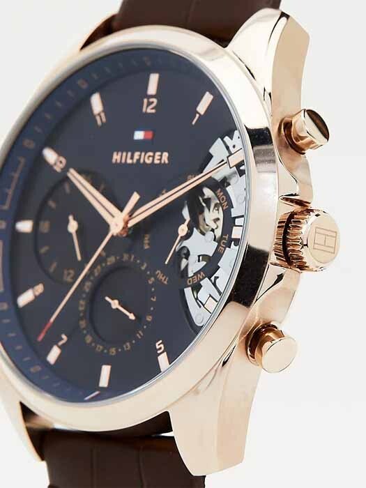 Buy Tommy Hilfiger Mens Quartz Brown Leather Strap Blue Dial 44mm Watch - 1710453 in Pakistan