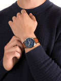 Buy Men's Quartz Stainless Steel Blue Dial Brown Leather Strap 44Mm Watch in Pakistan